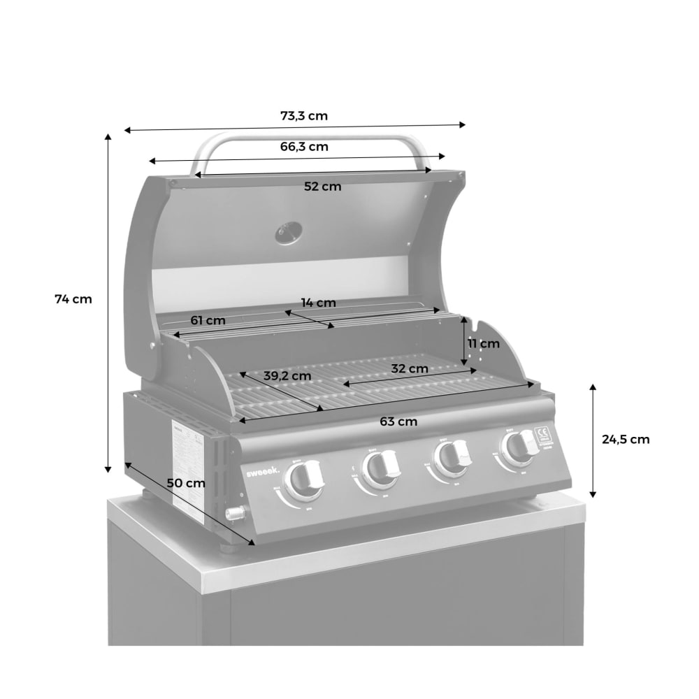 Barbecue à Gaz 4 Brûleurs Inox Réglable En Hauteur - Surface XXL 55,8 X 23,2 Cm - Idéal Camping, Balcon, Jardin, Pique-nique