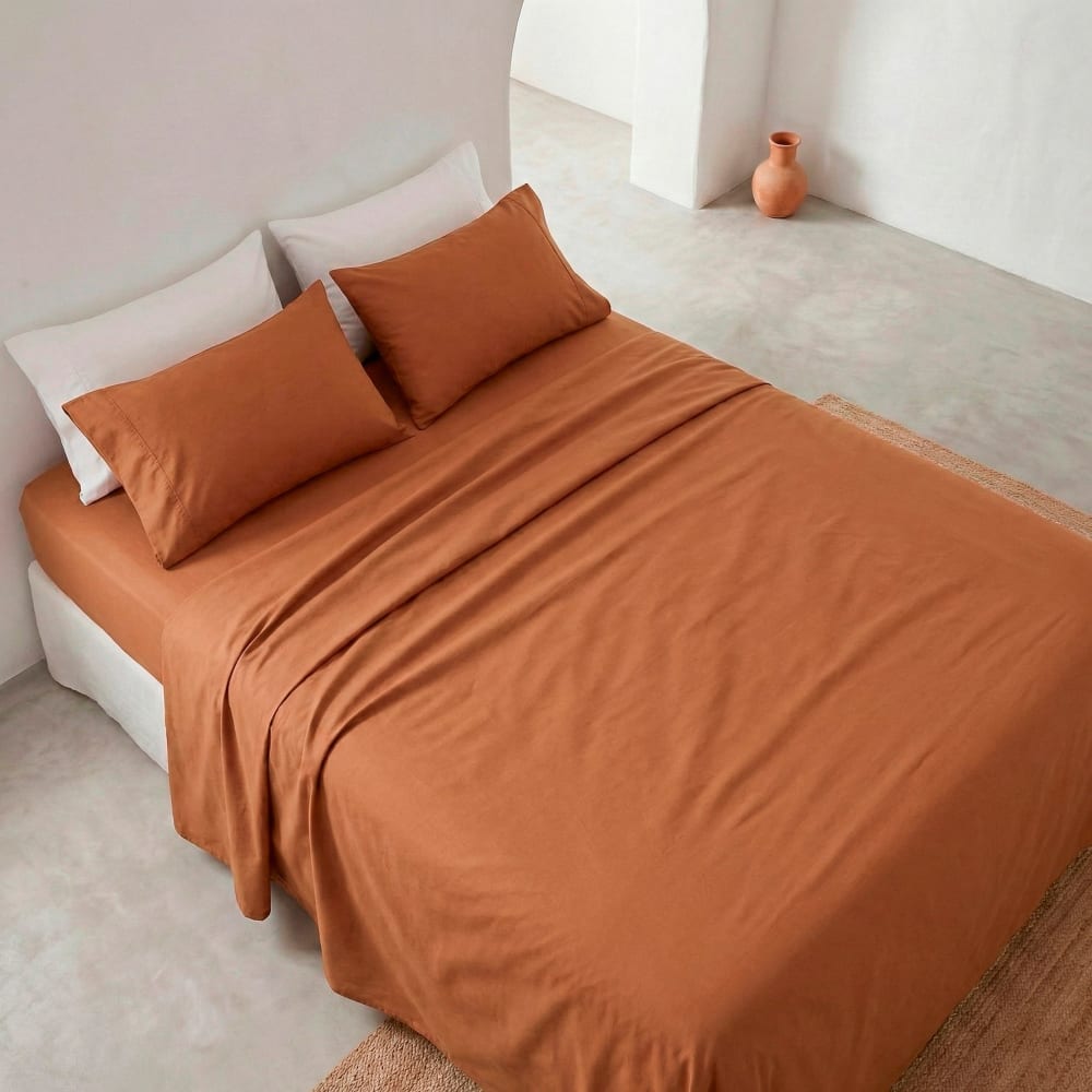 Bettwäsche-Set aus 100% Baumwolle, Terrakotta 90x200 + 45x115cm Lisos