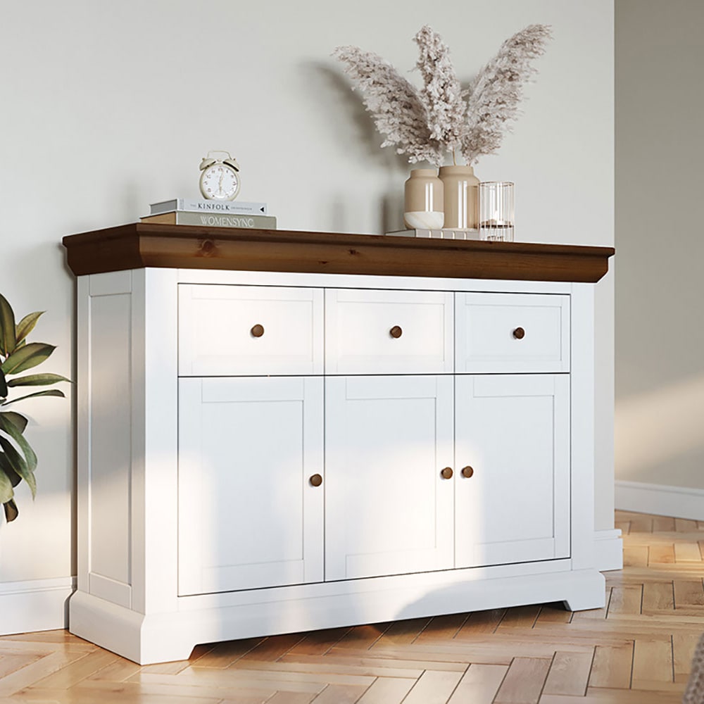 Kommode modernes Design aus Massivholz 131,5x41x92cm, weiß / braun Marone elite