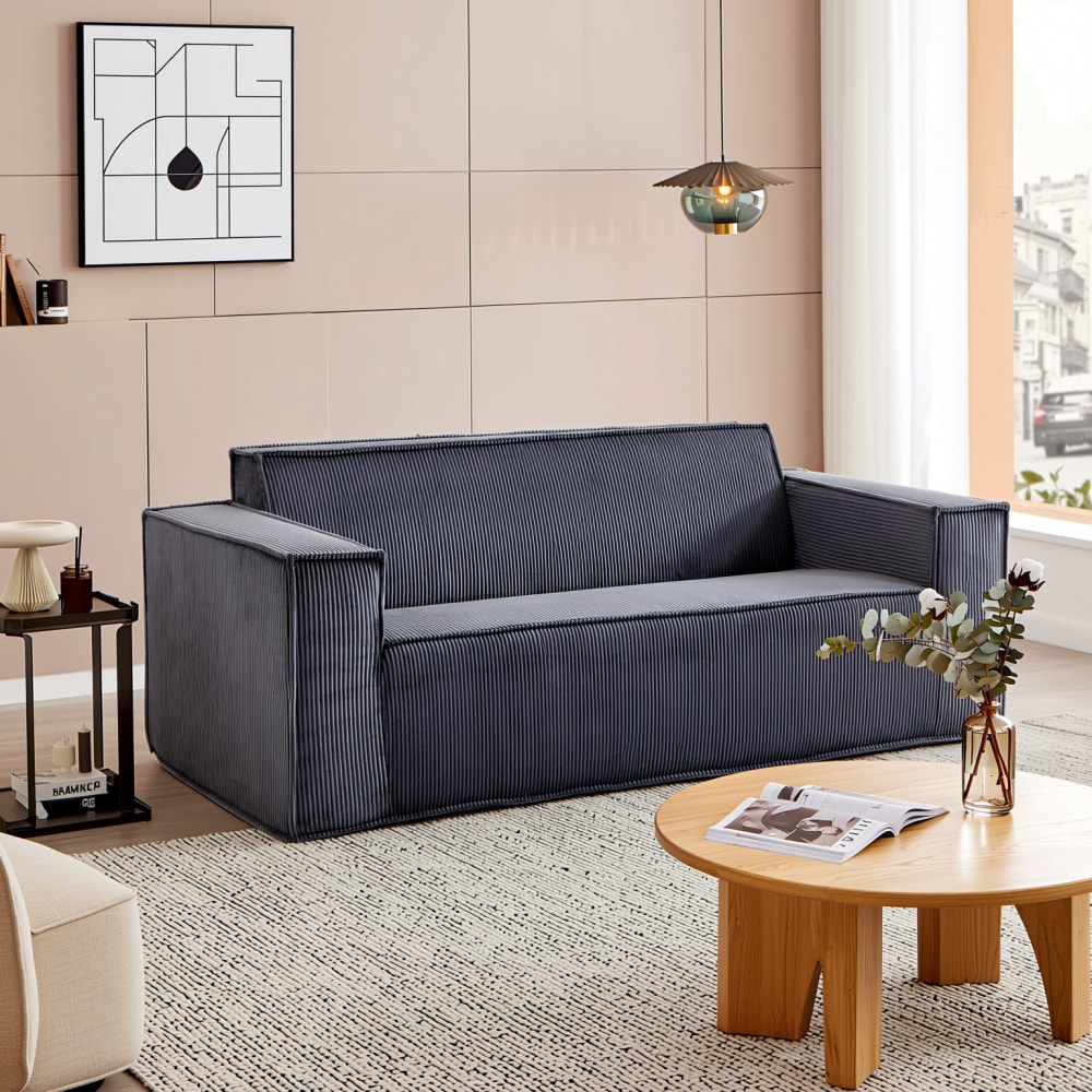 Zweisitzer-Sofa aus Cord, Grau