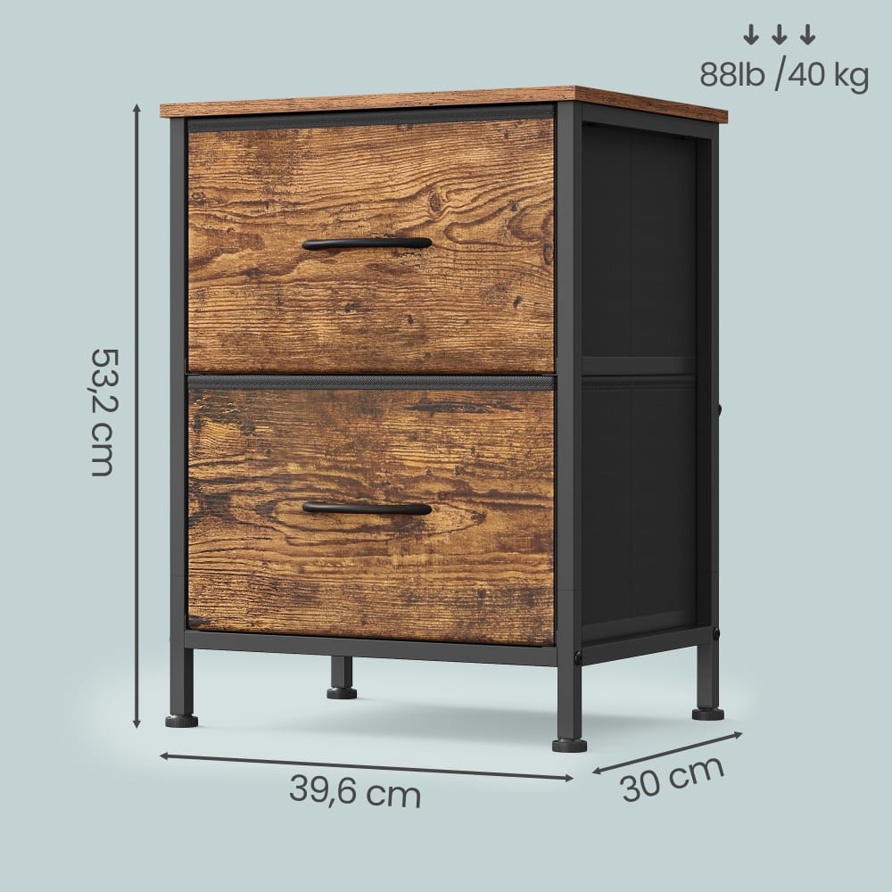 Relaxdays Table De Chevet Style Industriel 2 Tiroirs 2 Étagères - Console Aspect Bois Noir/Marron 70x45x40 Cm