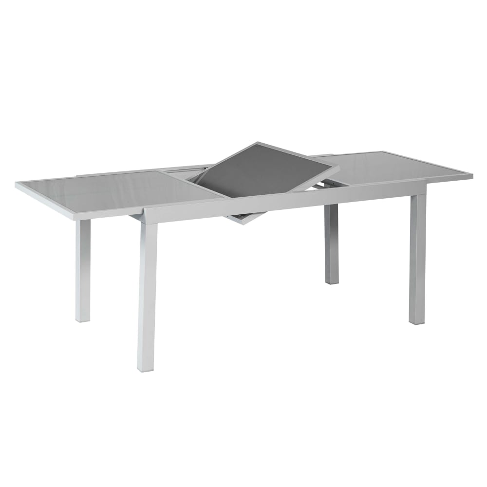 Gartentisch ausziehbar 180 (240) x 100 cm, Silber mit mit grauem Glas