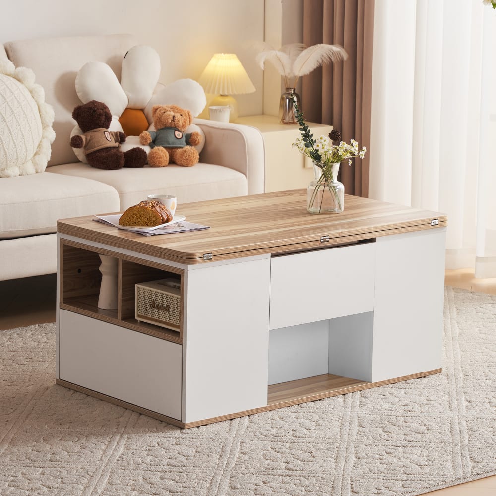 Couchtisch höhenverstellbar weiß mit Stauraum 100x51x47 cm