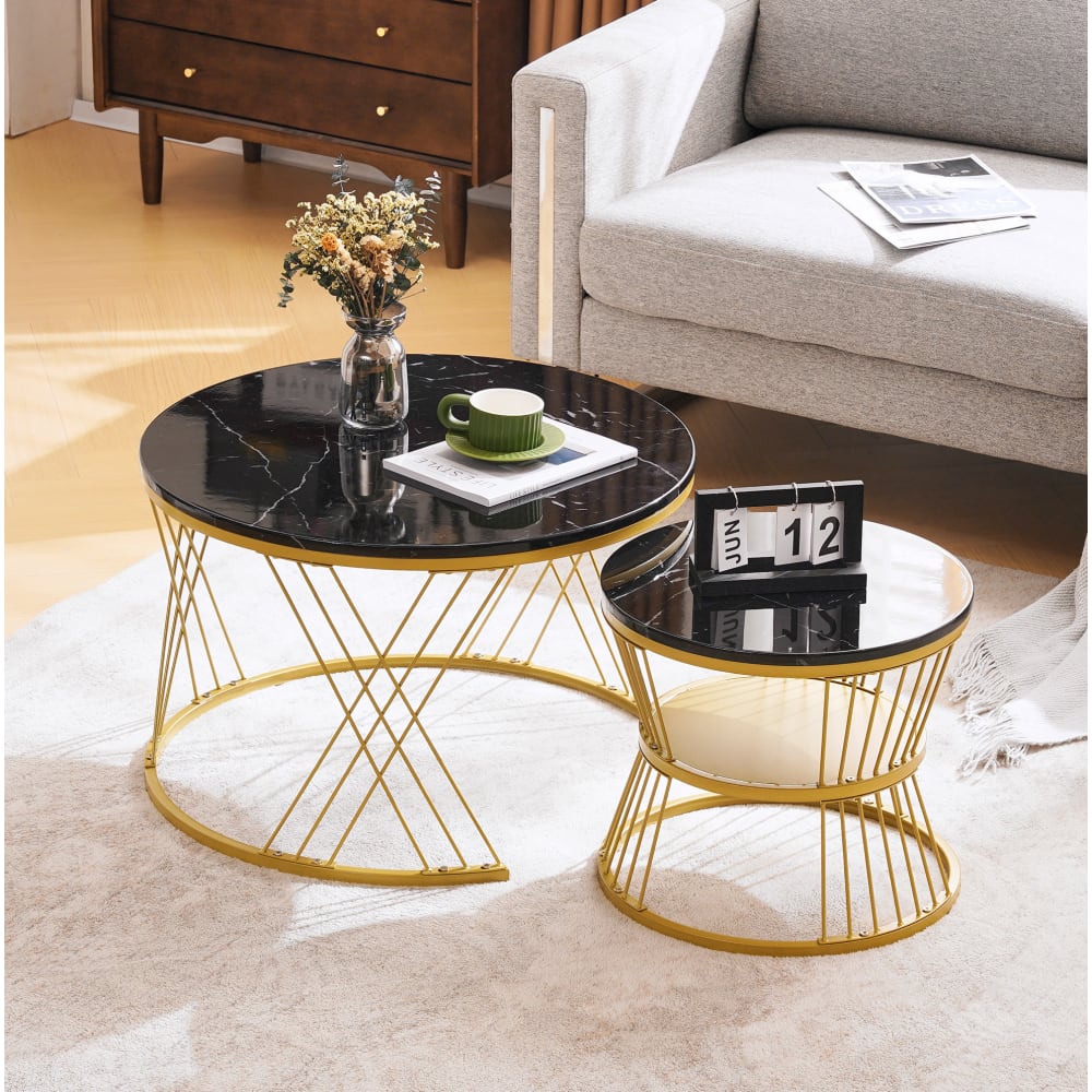 Couchtisch-Set rund mit Nesting-Funktion 70x70x45 cm, schwarz