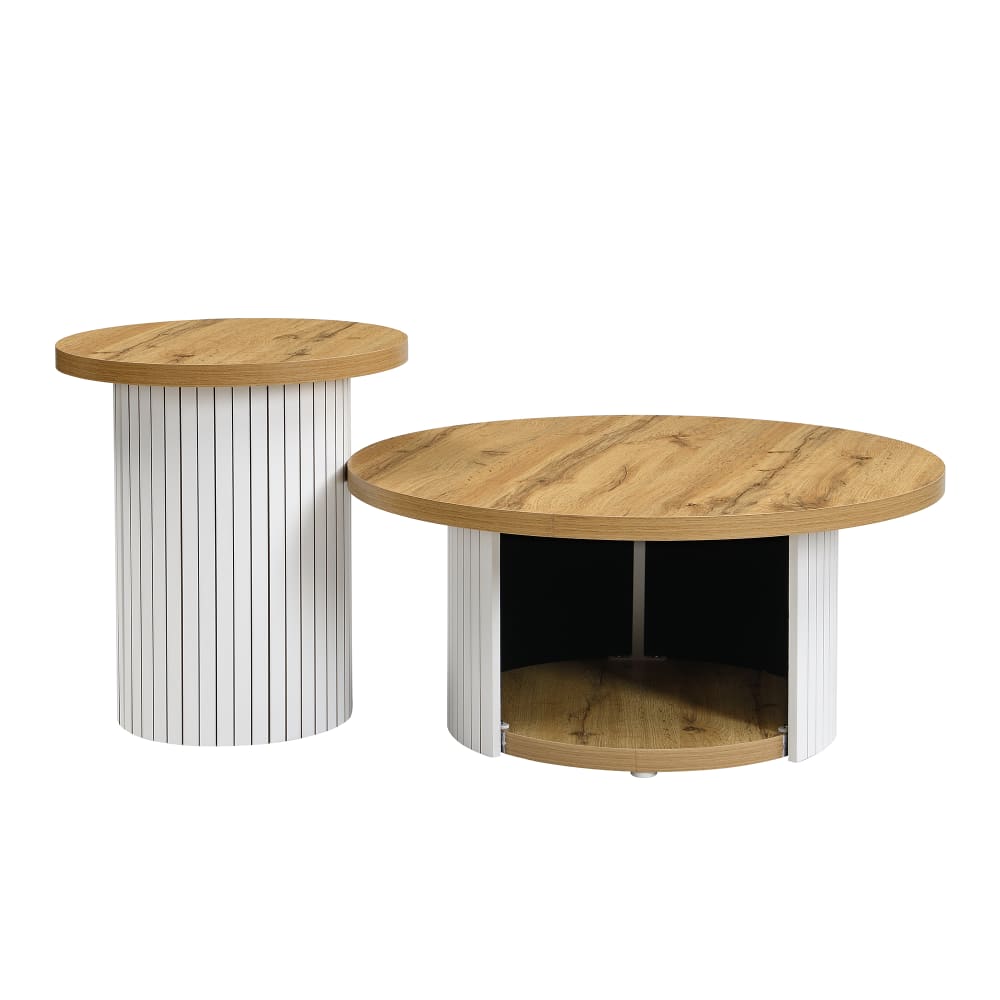 Couchtisch-Set aus MDF mit 2 runden Tischen 75x75x50 cm, braun
