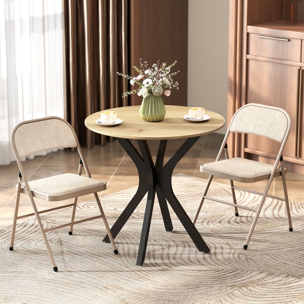 Lot De 6 Chaises Pliantes HOMCOM - Chaises Salle à Manger Avec Coussin Lin - Cadre Acier Beige 45x46x78cm