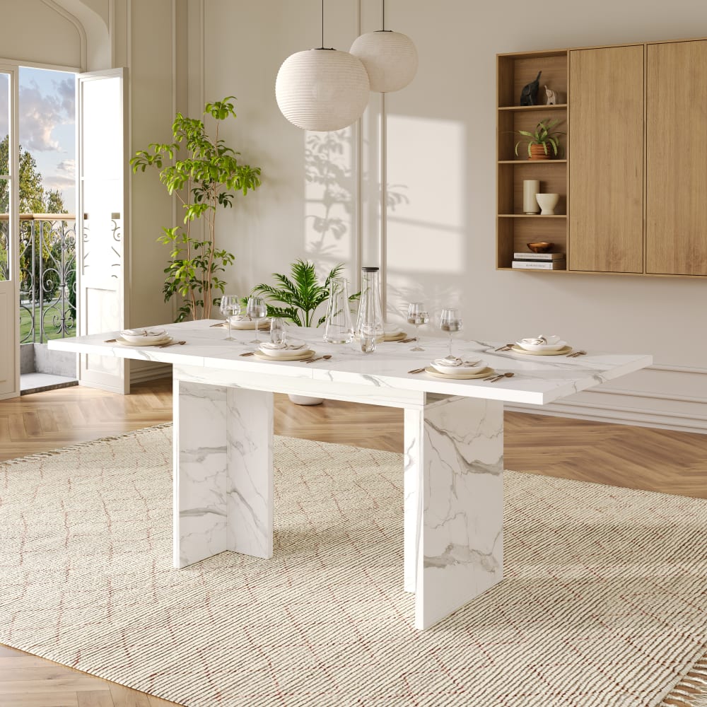 Esstisch aus MDF ausziehbar mit T-Beinen 140/180x80x75 cm, weiß