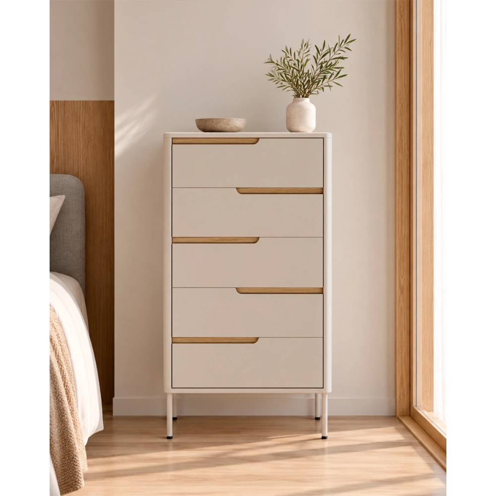 Moderne Kommode in Beige mit 5 Schubladen Arthur