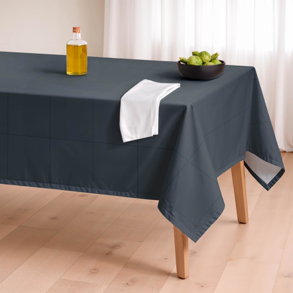 Dunkelblaue fleckabweisende Baumwoll-Tischdecke Karomuster 155x155 Lao azul