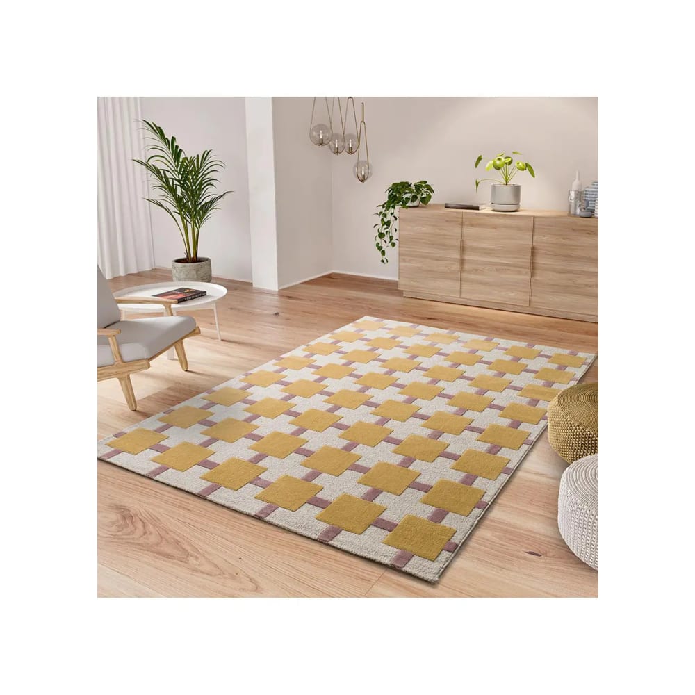 Kurzflorteppich, Geometrisch, dunkelgelb/rosa, 160x230 cm Flashy