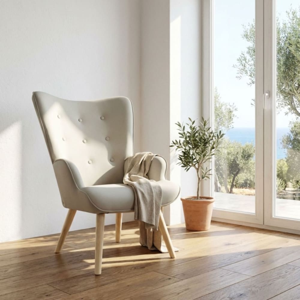 Schaukelsessel mit Beine aus Holz beige 96x66x74cm Jessie