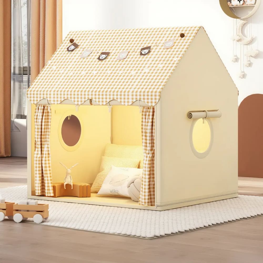 Tente De Jeu Pour Enfants Avec Rideaux Et Fenêtres – Cabane Intérieure Beige, Coin Lecture Ou Repos