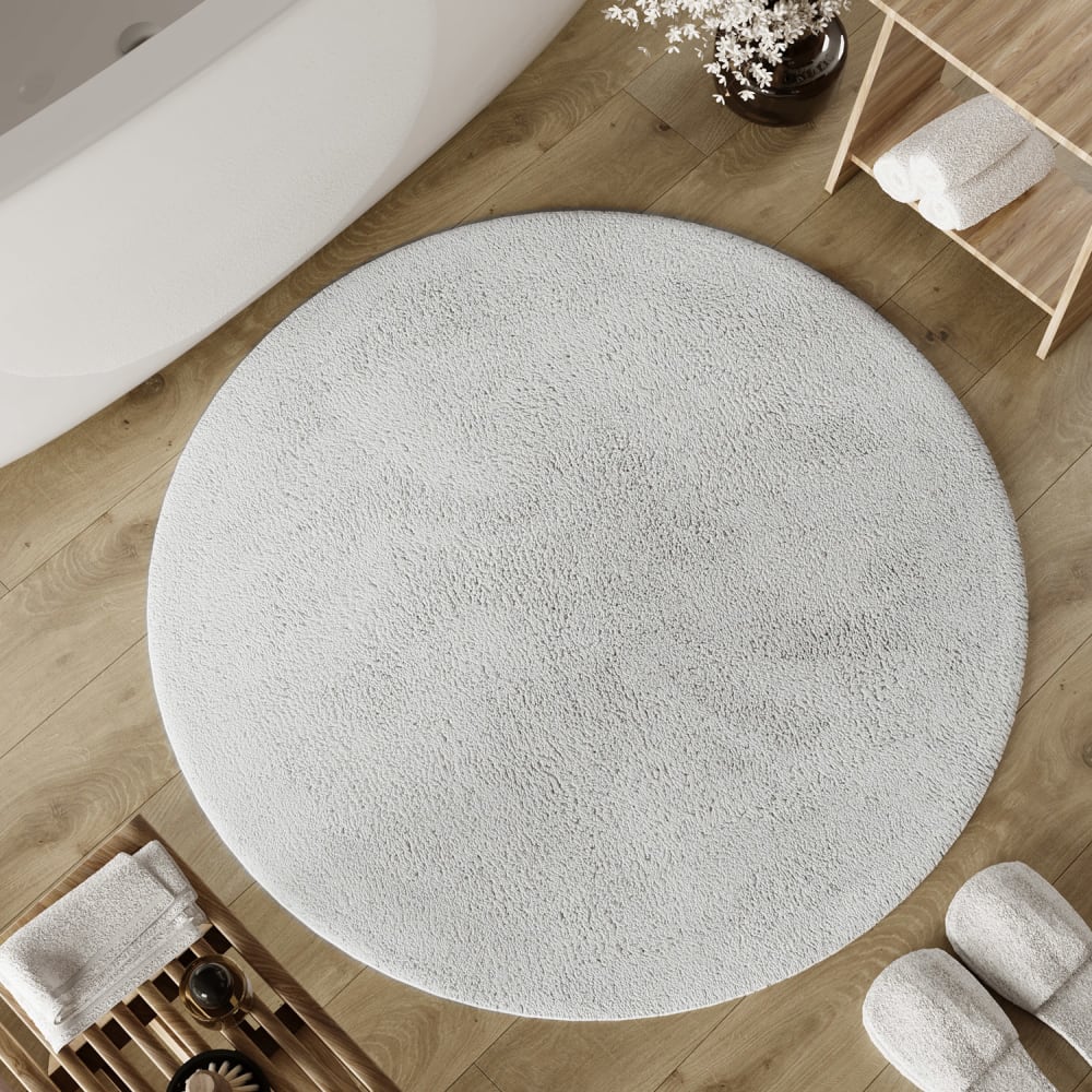Badematte weiß rund aus Baumwolle 80 cm Erik