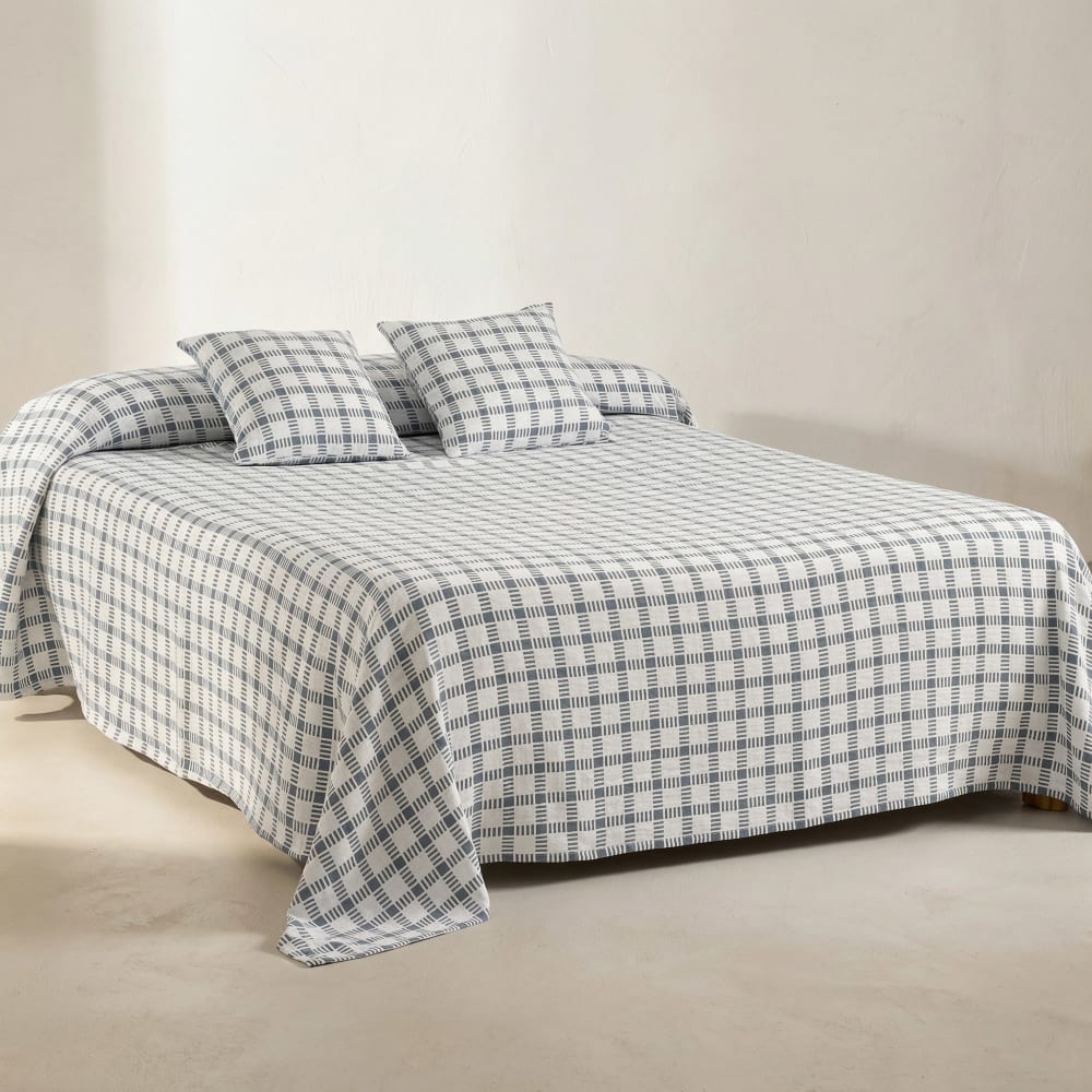 Leichte Tagesdecke aus Baumwolle, Blau 180x270cm Hort