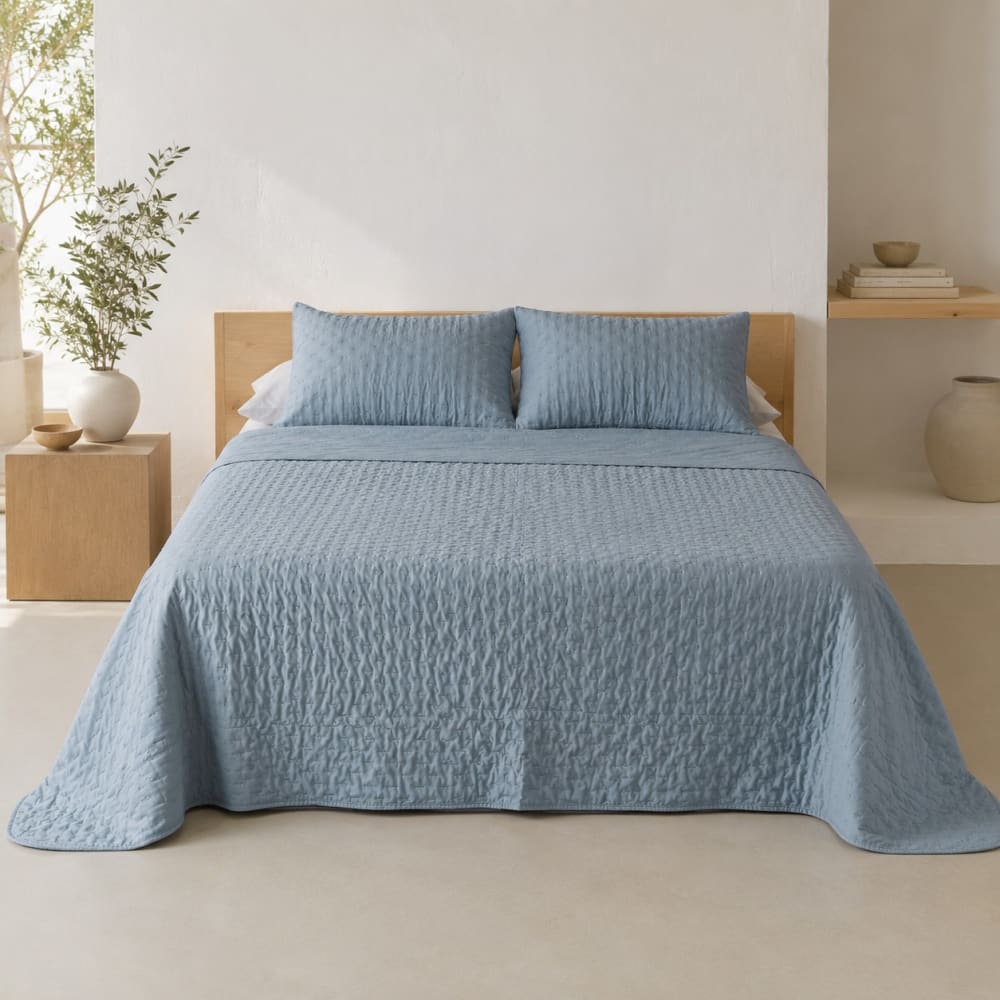Weiche Tagesdecke, Blau 270x270 + 2(50x70) cm Nara