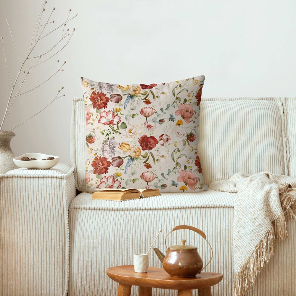 Dekokissen Blumen Vintage Muster aus Polyester, beige 50 x 50 cm