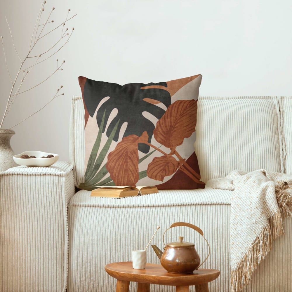 Dekokissen Tropische Boho Blätter aus Polyester, beige 40 x 40 cm