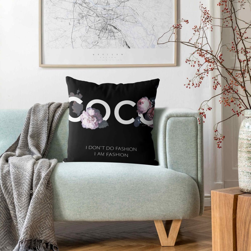 Dekokissen COCO - I don´t do fashion aus Polyester, schwarz 40 x 40 cm