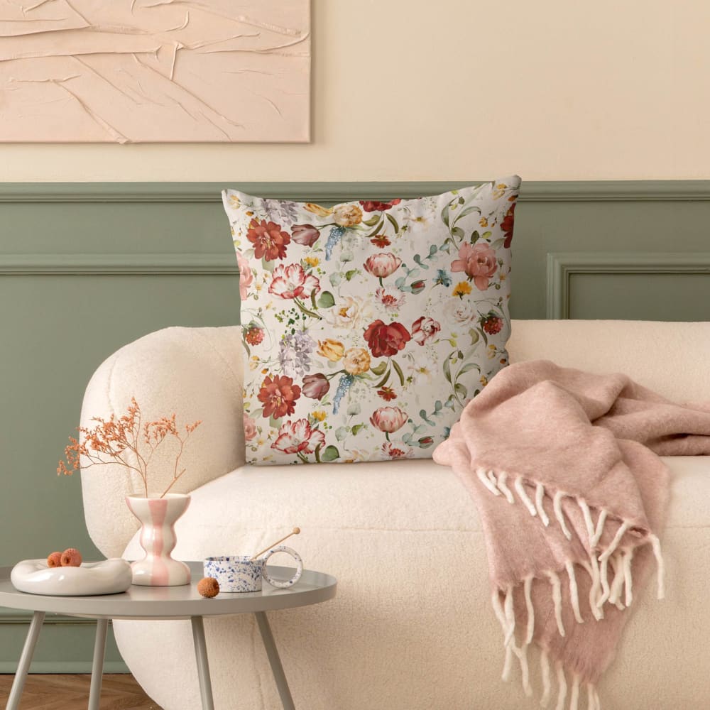Dekokissen Blumen Vintage Muster aus Polyester, beige 40 x 40 cm
