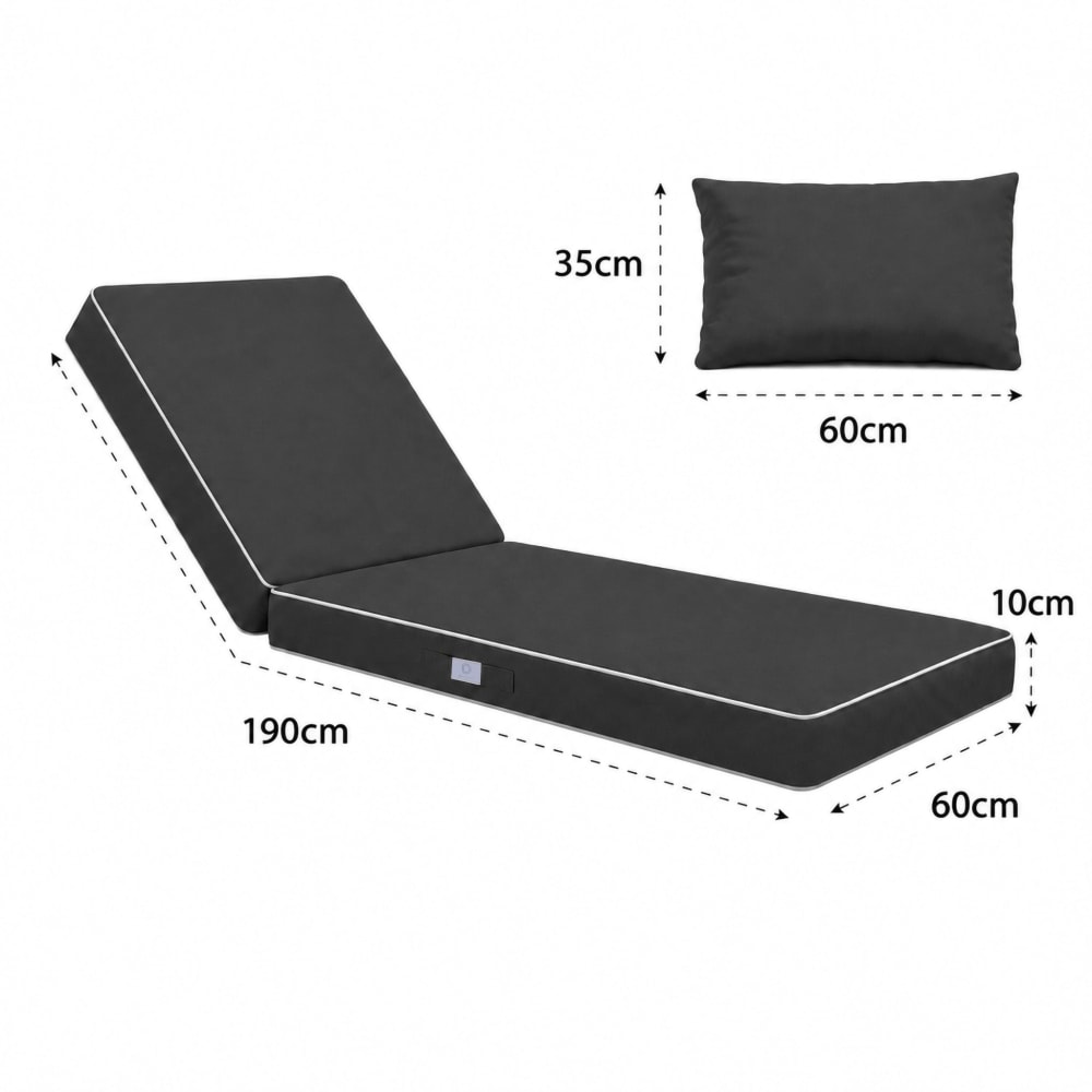 Premium Sonnenliegenauflage 190x60 cm mit Kissen - Dunkelgrau