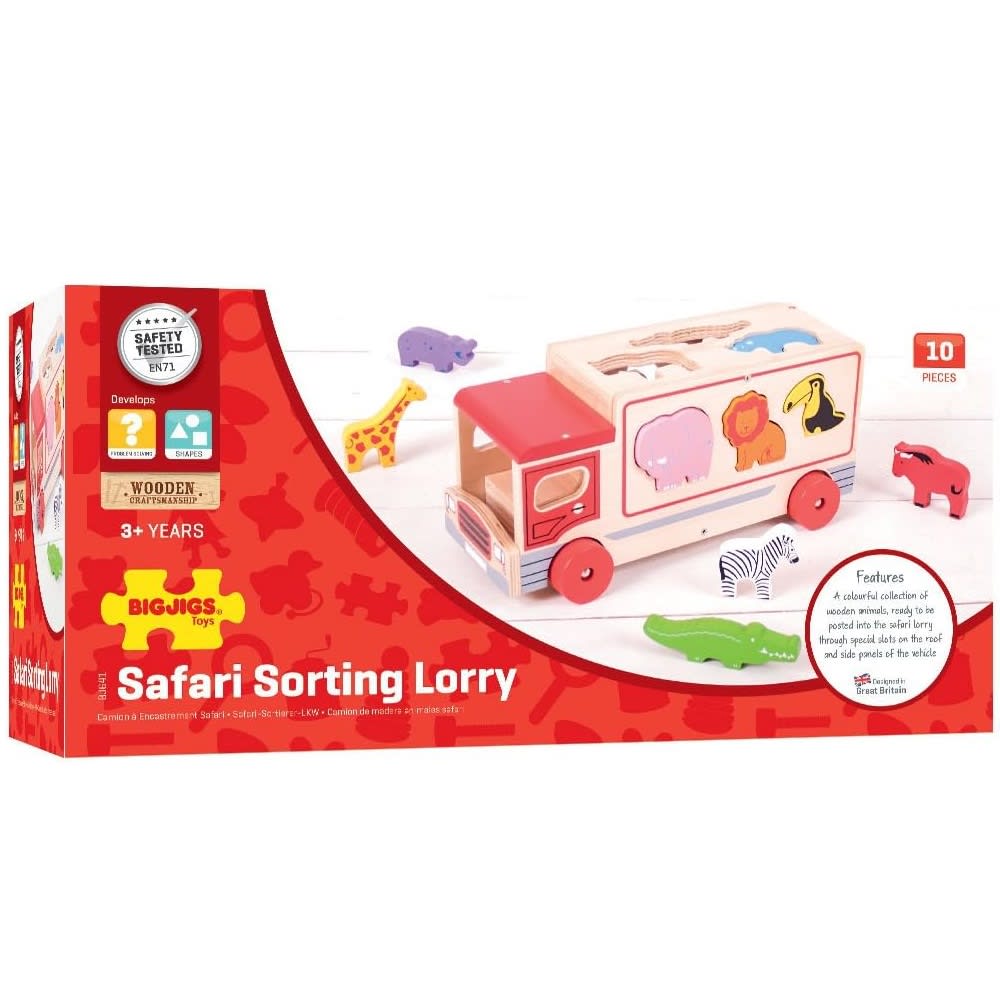 Bigjigs Toys Safari-Sortierer-LKW – Formen Sortieren Mit Holztieren, Motorikspielzeug Für Kinder Ab 3 Jahren