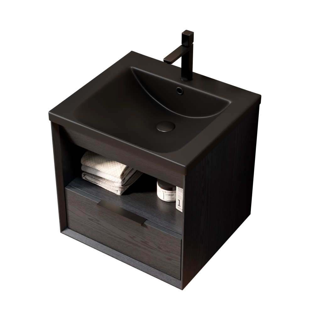 Waschbecken aus Keramik mit Schublade und Regal, Schwarz