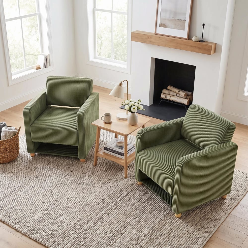 2er-Set Cord-Sessel mit Aufbewahrungstaschen – Grün Karia2pcs