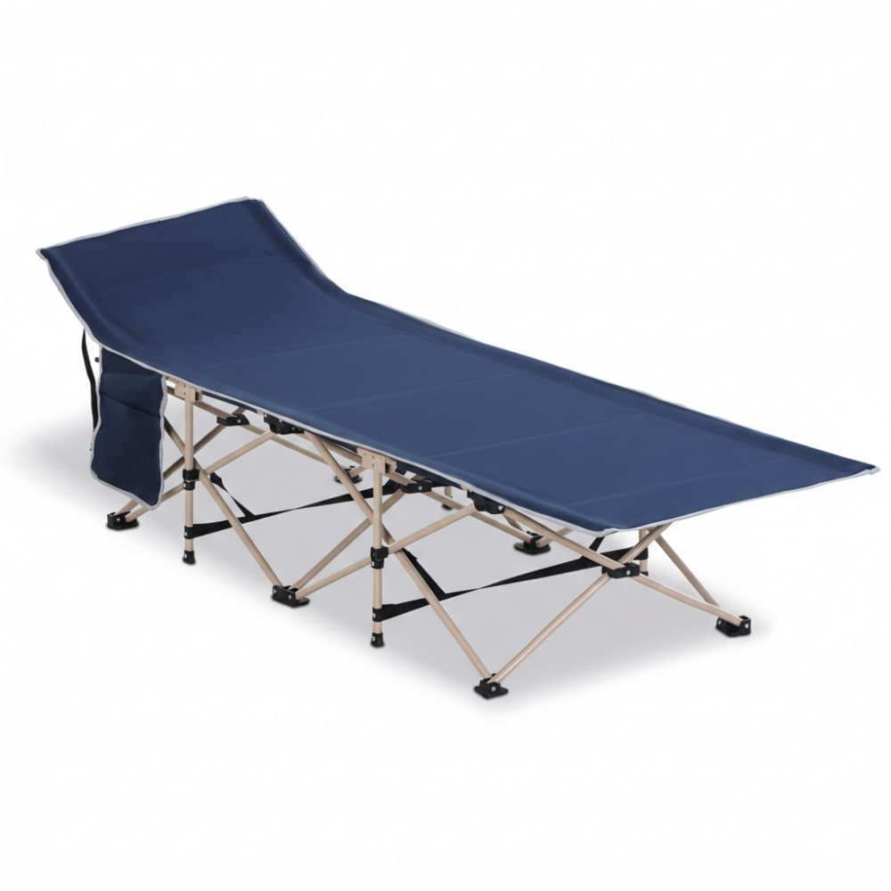 Feldbett mit Oxford-Bezug und Aufbewahrungstasche Blau