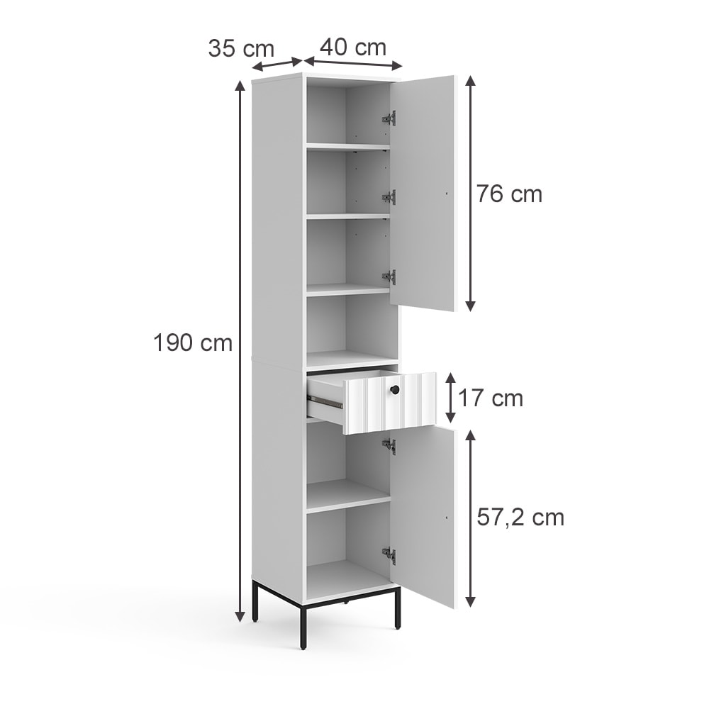 Badschrank mit 2 Türen Weiß Riffel 40x190cm