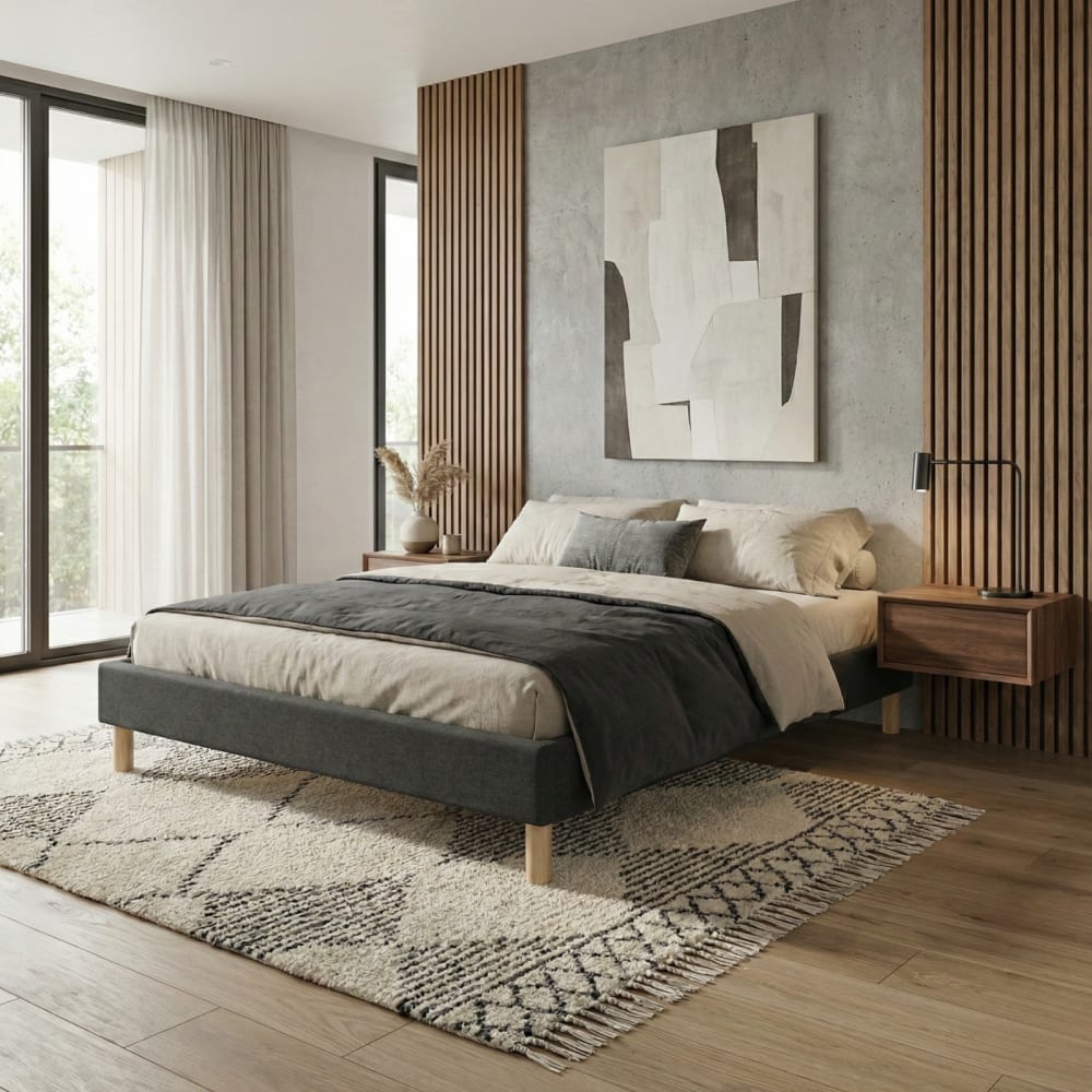 Bett stoff mit lattenrost 200x200cm dunkelgrau Essentiel