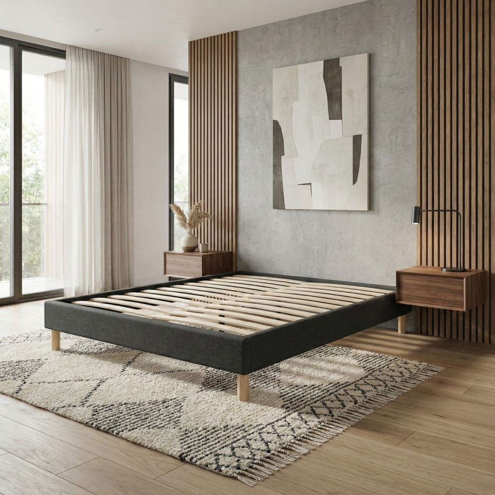 Bett stoff mit lattenrost 200x200cm dunkelgrau Essentiel
