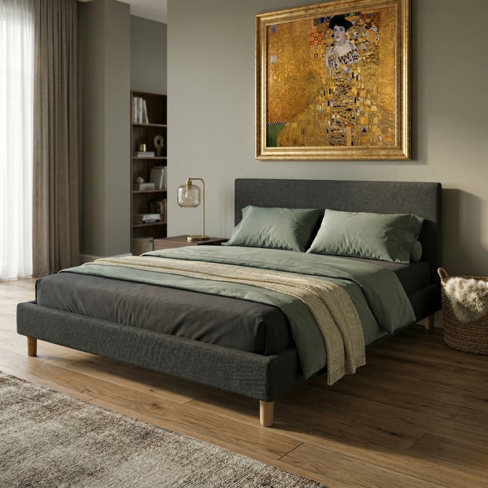 Bett stoff kopfteil 140x190cm dunkelgrau Héritage