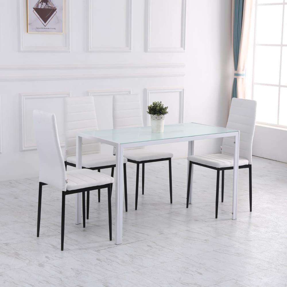 Esstisch Küchentisch mit Glasplatte Metall 120x60 cm Weiß