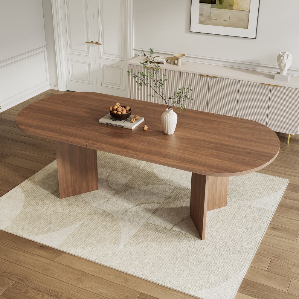 Ausziehbarer Esstisch mit abgerundeten Ecken 160/200x90 cm Nussbaum