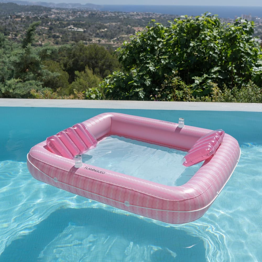 Doppelte aufblasbare PVC Luftmatratze mit Netz rosa