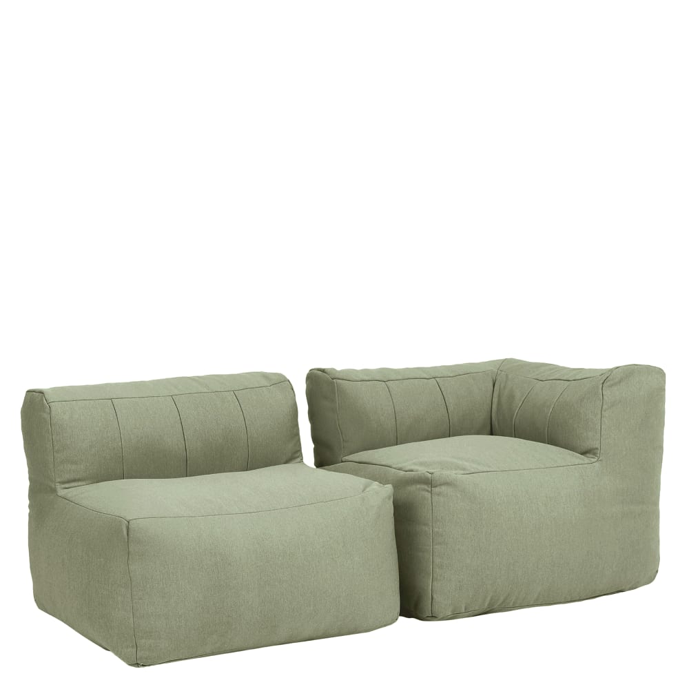 2er Set Modularer Ecksofa aus wasserfestem Olefin, Salbeigrün Zen