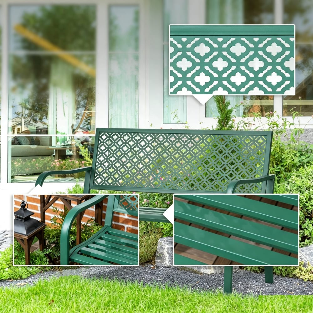 Gartenbank aus Stahl mit Rückenlehne 127x63x83 cm, dunkelgrün