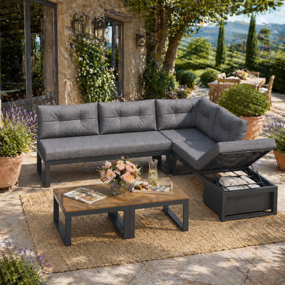 Gartenmöbel-Set mit Stauraum 191,5 x 191,5 x 79 cm, dunkelgrau