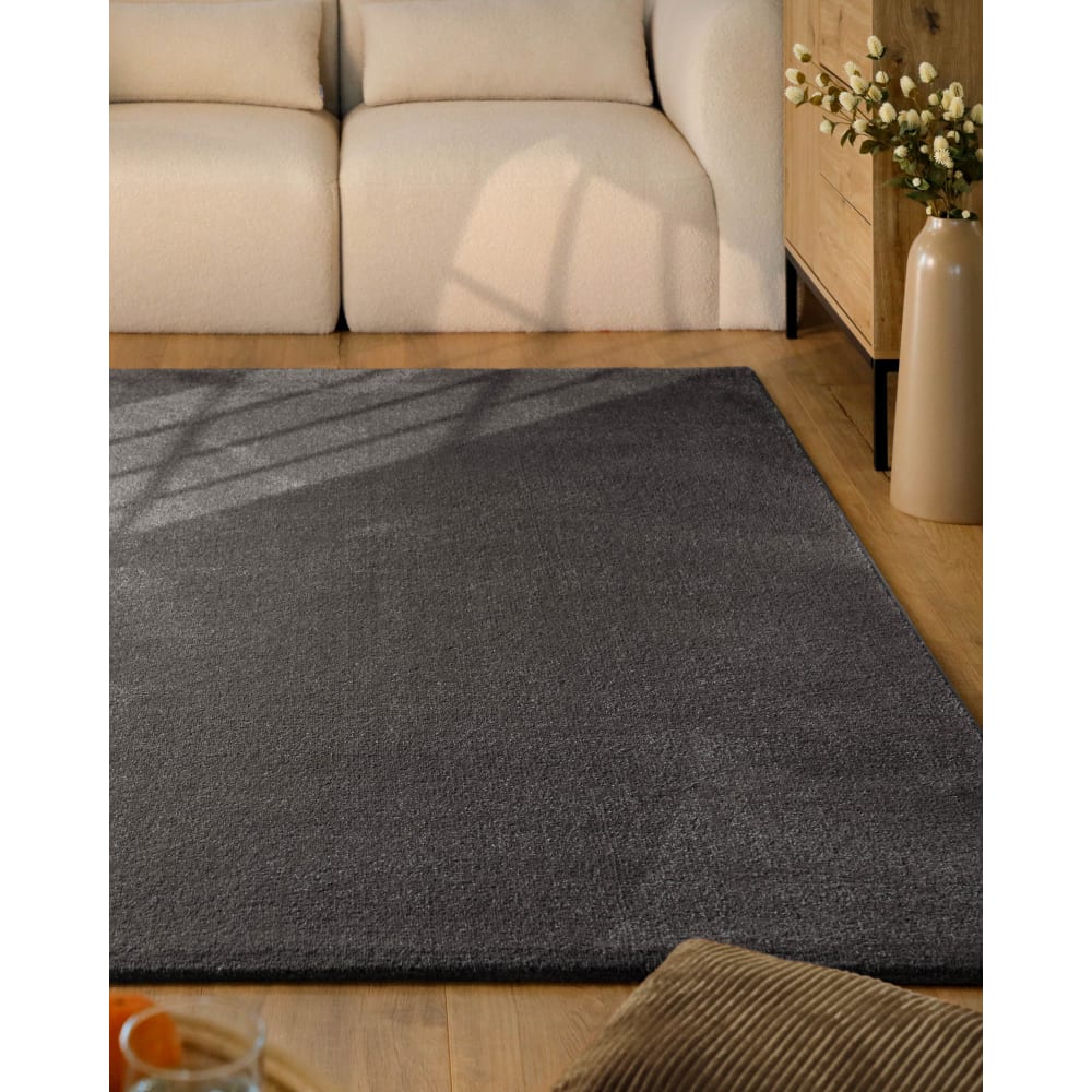 Gewebter Kurzflor Velours Teppich Anthrazit 160x230 Vegas