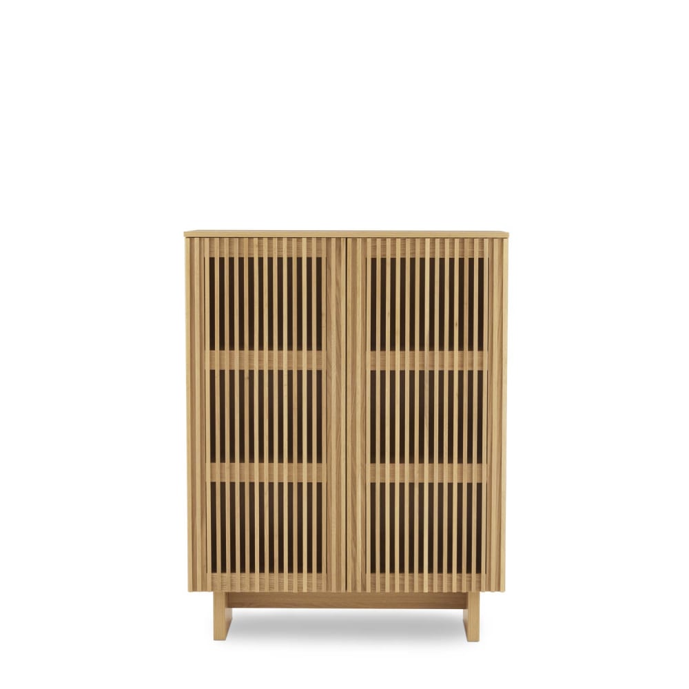 Hohes Sideboard aus Eiche mit 2 Massivholz-Lamellentüren Granville