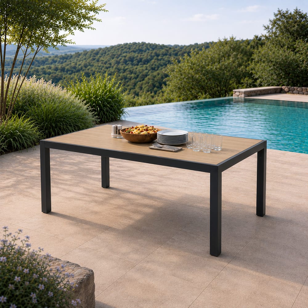 200 cm langer Gartentisch aus Aluminium mit Tischplatte aus gehärtetem Lagos