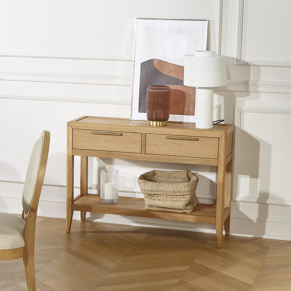 Moderne Konsole im Eichenstil, 2 Schubladen beige Tennessee