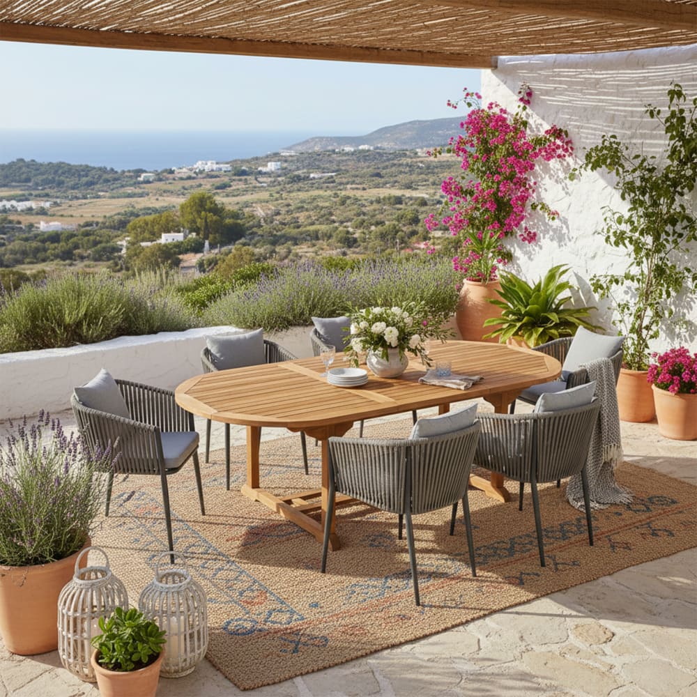 Gartenset für 6 Personen - Ovale Gartentisch -Teak - Anthrazit Mazi/faye
