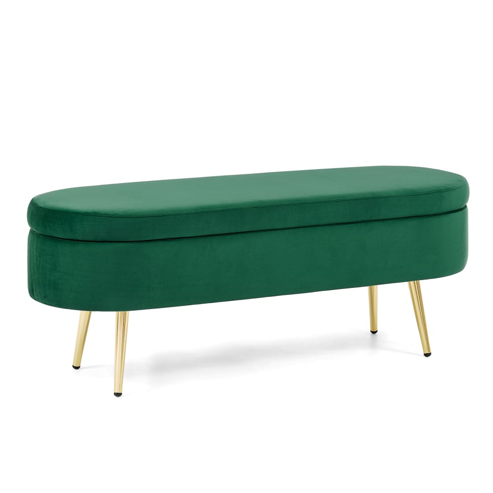 Sitzbank mit Truhe aus Samt und Goldbeinen 110 cm, Grün