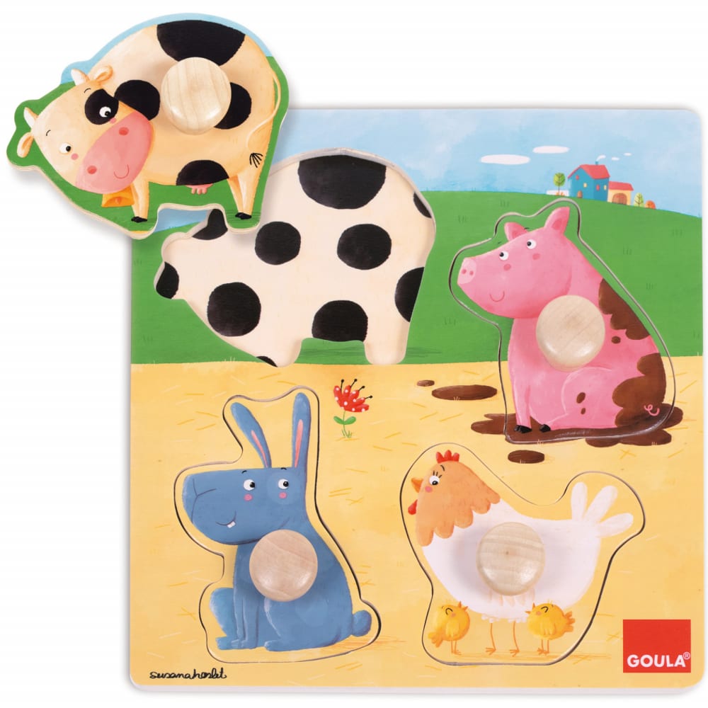 GOULA XXL-Bauernhof-Puzzle – 18超大 Teile Aus Holz, Mit Spielfiguren, Fördert Motorik Und Koordination Für Kinder Ab 2 Jahren