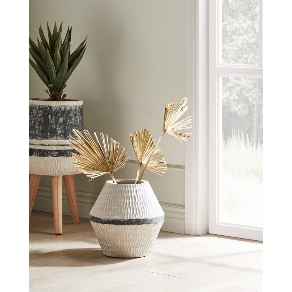 Blumenvase aus Keramik 30cm, beige Aruncus