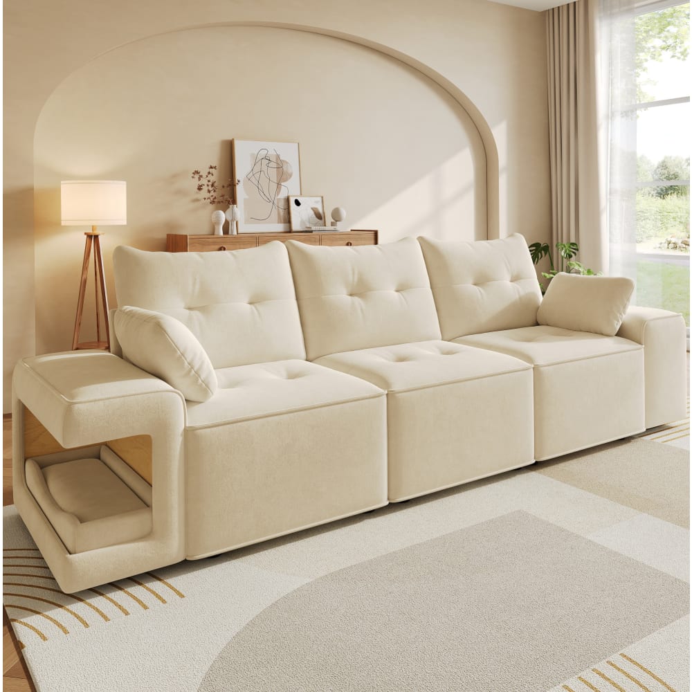 Modulares Sofa aus Samt mit Stauraum und Kissen 229,5x78x84 cm, beige