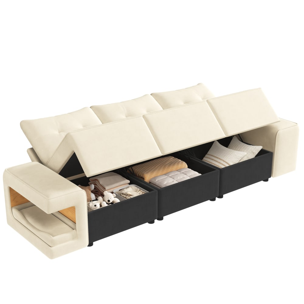 3-Sitzer-Sofa aus Samt mit Stauraum 229,5x78x84 cm, beige