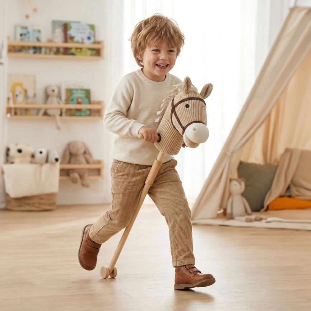 Jouet équestre Enfant Cheval Bâton Bois Bigjigs - Jouet à Roulettes Crinière Velours Beige Filet Hobby Horse Jouet équestre Enfant Cheval Bâton Bois Bigjigs - Jouet à Roulettes Crinière Velours Beige Filet Hobby Horse