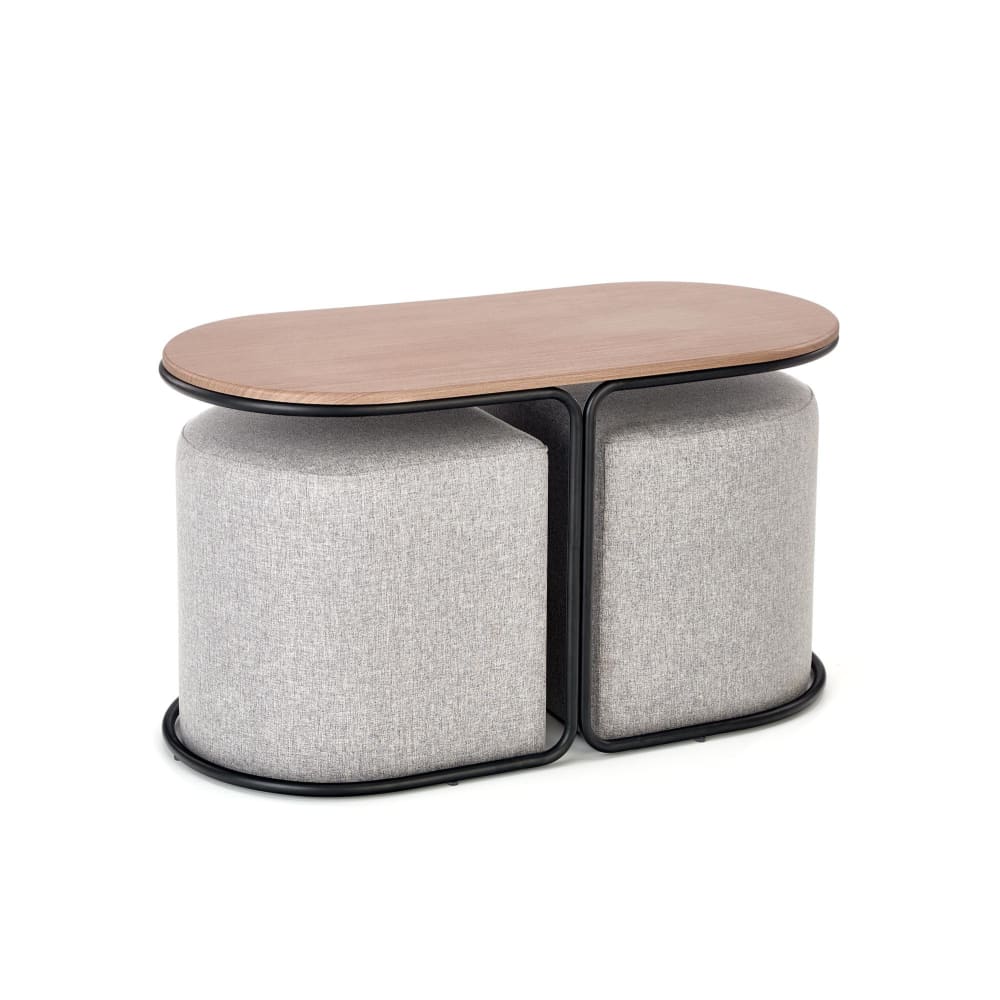 Set aus Couchtisch und 2 Hockern aus braunem Stoff Urso